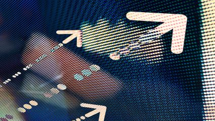 Abstract digital graphic with arrows pointing upward, representing growth, progress, or financial data.