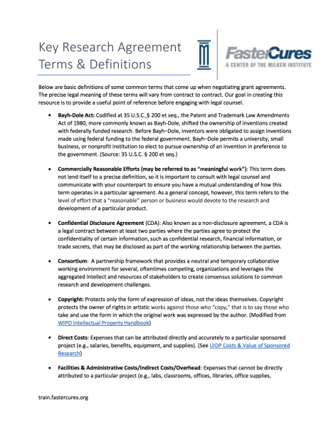 Key Research Agreement Terms and Definitions