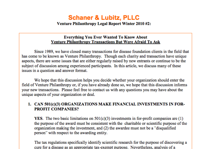 Everything You Ever Wanted To Know About Venture Philanthropy Transactions But Were Afraid To Ask