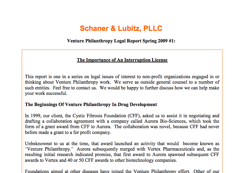 Venture Philanthropy Legal Report: The Importance of An Interruption License
