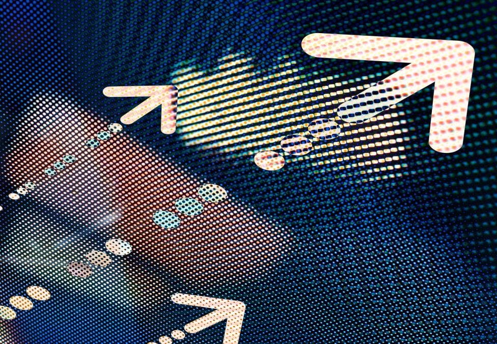 Abstract digital graphic with arrows pointing upward, representing growth, progress, or financial data.