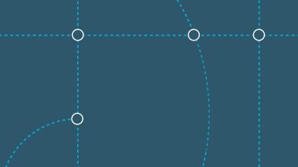 Abstract digital illustration of a connected network, featuring curved and straight dotted lines intersecting at circular nodes on a blue background—symbolizing connectivity, care coordination, and technology integration in aging and home health systems.