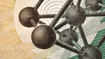 An abstract illustration of three-dimensional balls connected by lines over an abstract yellow and green background with various circles and lines. The illustration is medical-journal style and leading to an article titled "A Call to Action for Science Funding Solutions at Global Conference 2025".