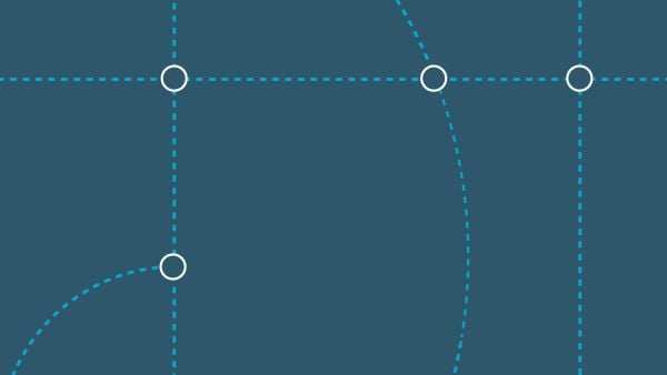 Abstract digital illustration of a connected network, featuring curved and straight dotted lines intersecting at circular nodes on a blue background—symbolizing connectivity, care coordination, and technology integration in aging and home health systems.