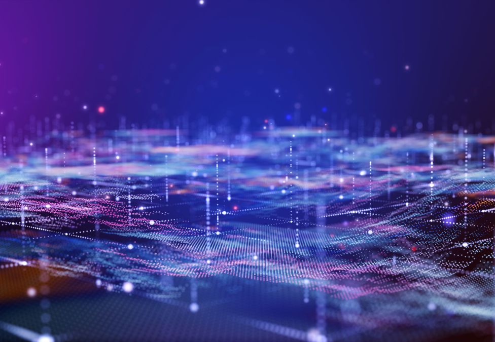 An ambiguous image of a blue-ish purple-ish background overlayed with wavy lines and dotted lines, representing tech.