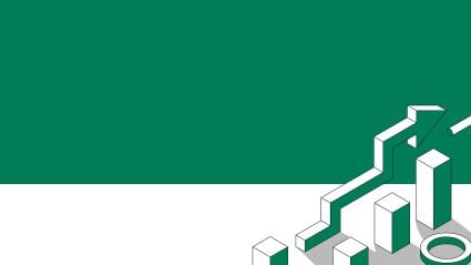 Green and white graphic depicting an upward trending graph