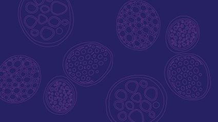 Purple graphic depicting microscopic cells