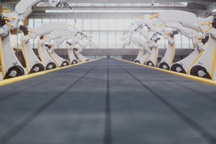 Robotic arms on a conveyor belt