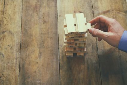 A person playing jenga