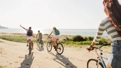 people bicycling