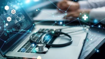 A stethoscope on a laptop