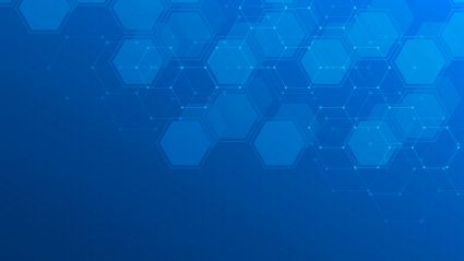 blue graphic with honeycomb shapes
