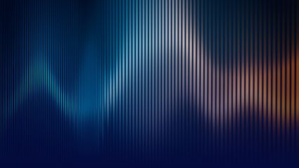 Abstract light pattern in blue and orange tones suggesting data flow or scientific innovation.