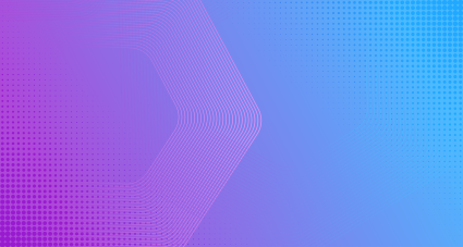 Abstract purple and blue gradient background with curved lines and dotted patterns.