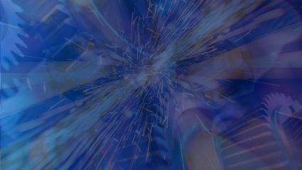 Abstract blue burst with radiating light streaks creating a tunnel effect