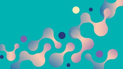 Abstract wavy chain pattern with pink and gray circles on turquoise background