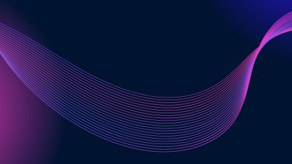 Abstract flowing wave with pink and purple gradient lines on dark blue background