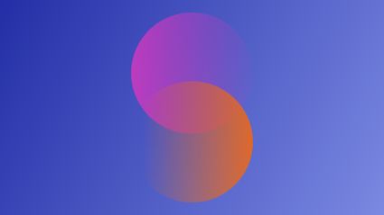Two overlapping circles in pink and orange gradient colors on a blue gradient background