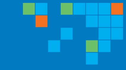 Blue grid background with scattered green and orange square tiles