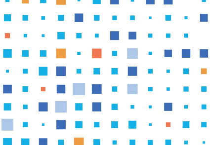 Grid pattern of blue squares in varying shades from light to dark on white background