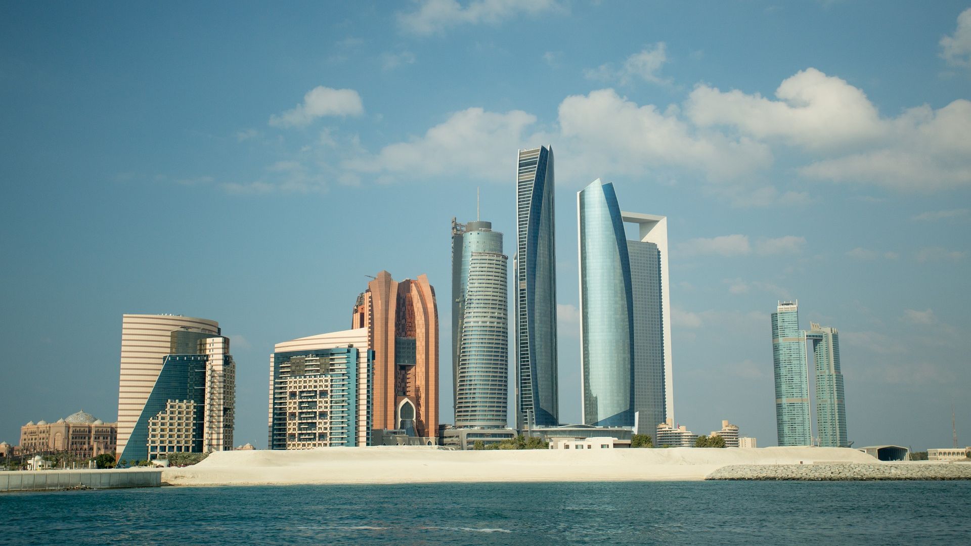 An aerial view of buildings in Abu Dhabi