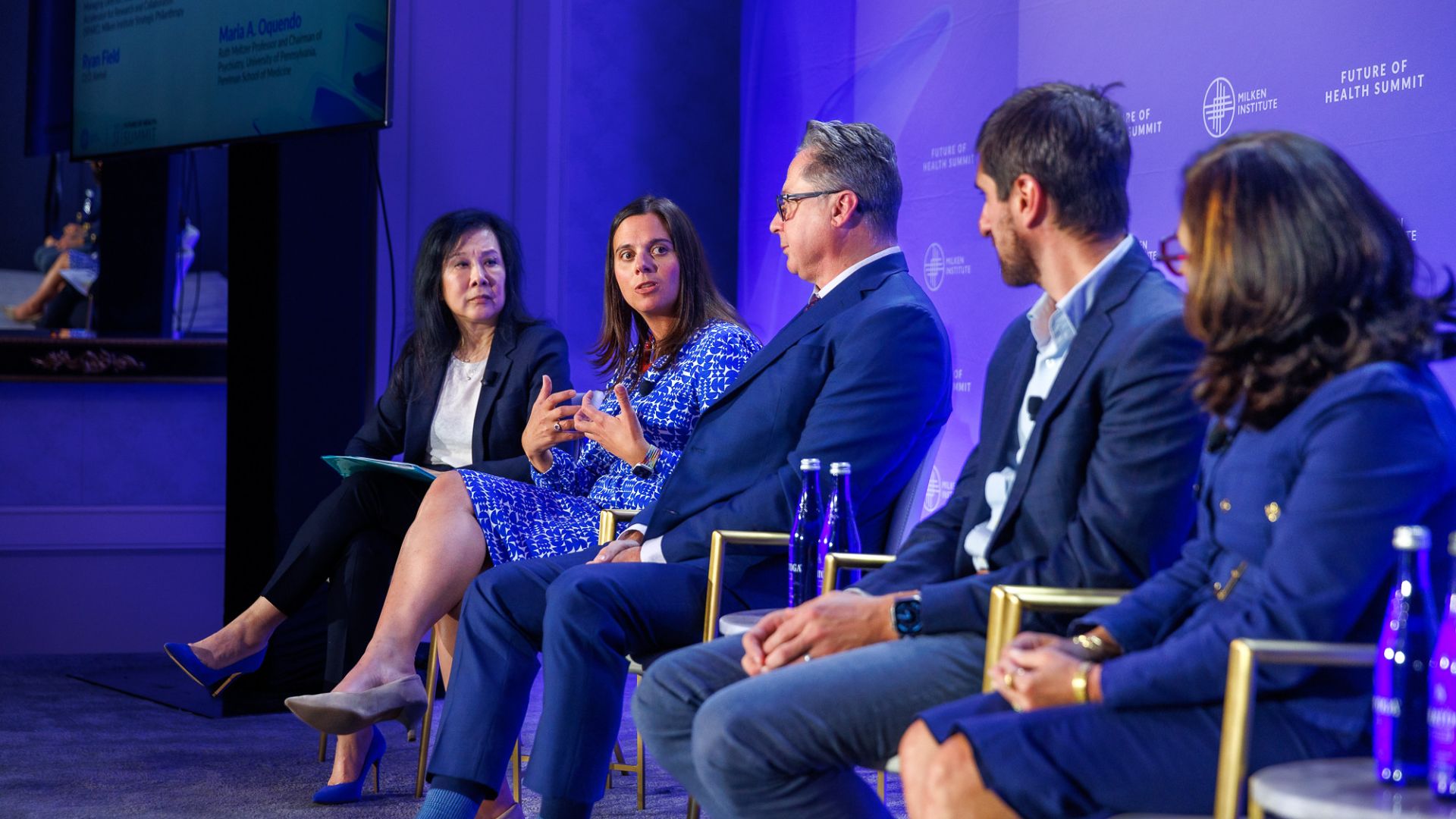 Panelists (left to right): Alice Park (moderator), TIME; Cara Altimus, Milken Institute Strategic Philanthropy; Doug Drysdale, Cybin; Ryan Field, Kernel; Maria A. Oquendo, University of Pennsylvania.