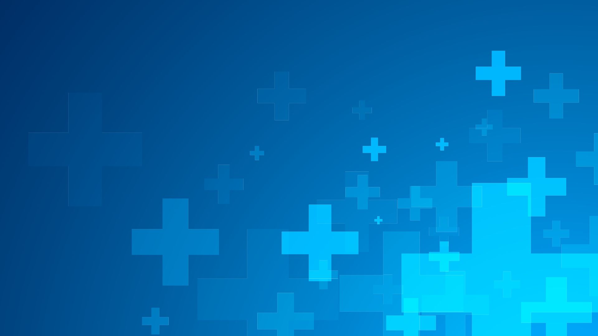 A blue abstract background featuring multiple overlapping plus-sign shapes in varying sizes and opacities, creating a layered geometric pattern.