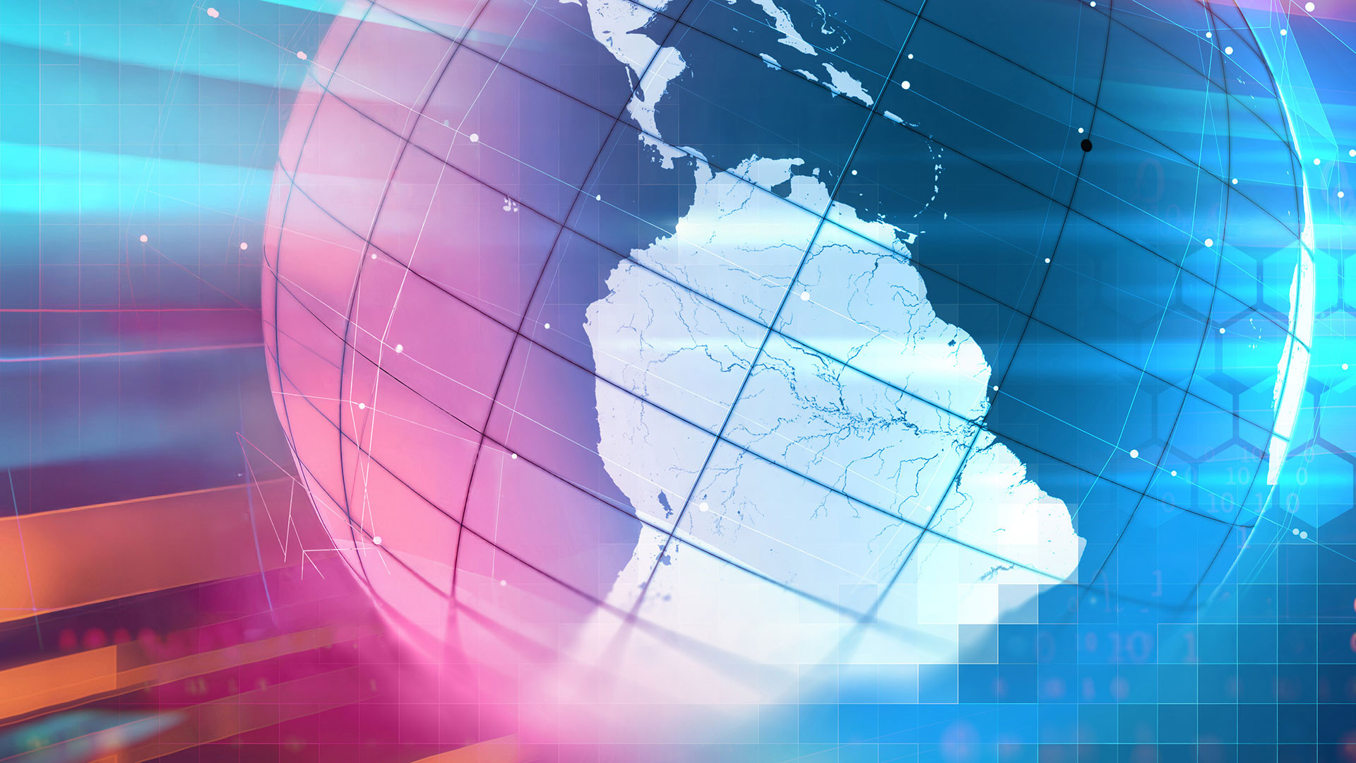A blue and pink abstract ombre graphic of the Earth.
