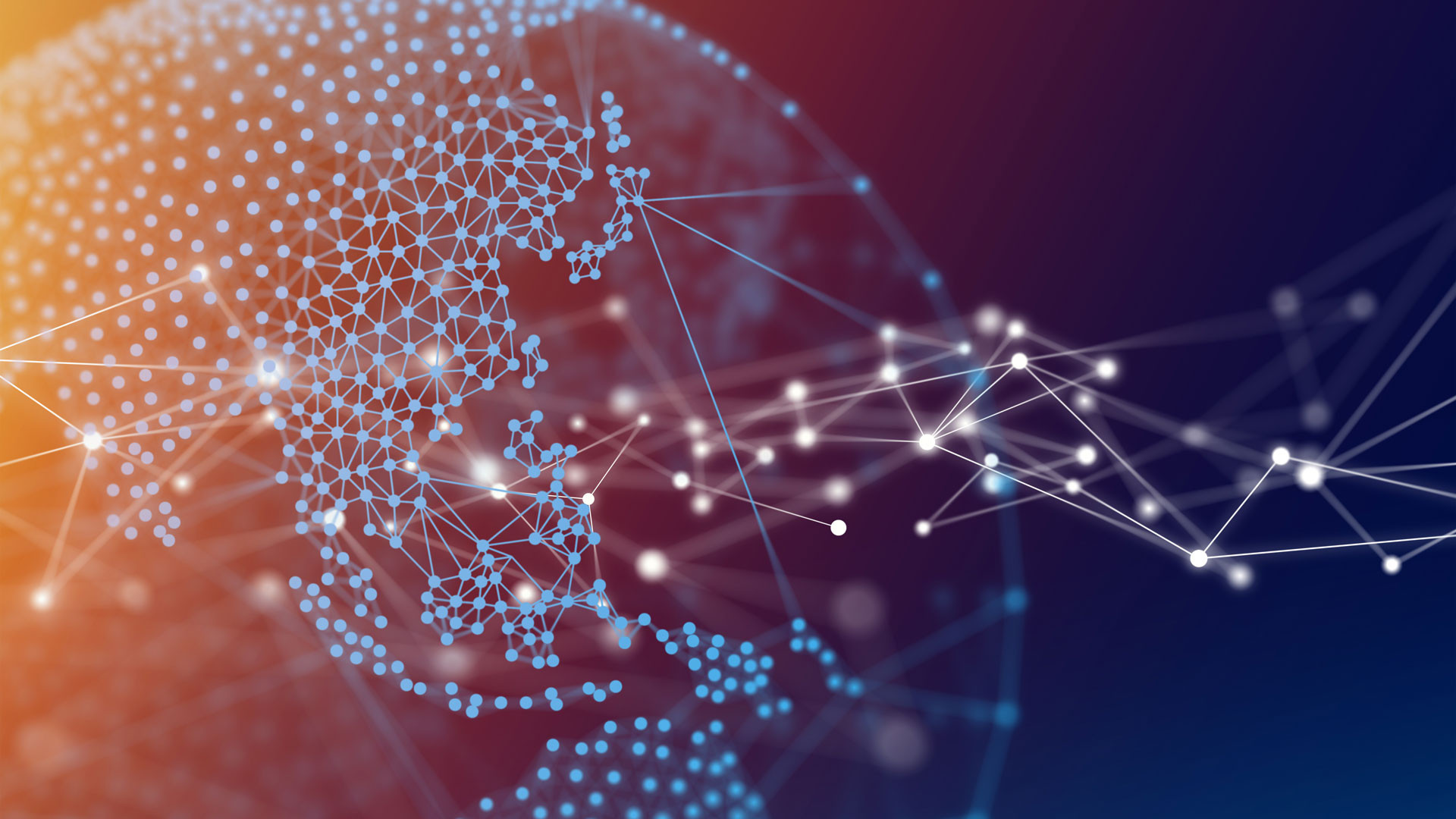 Stylized digital rendering of a globe with interconnected points and lines, symbolizing global communication and technology networks.