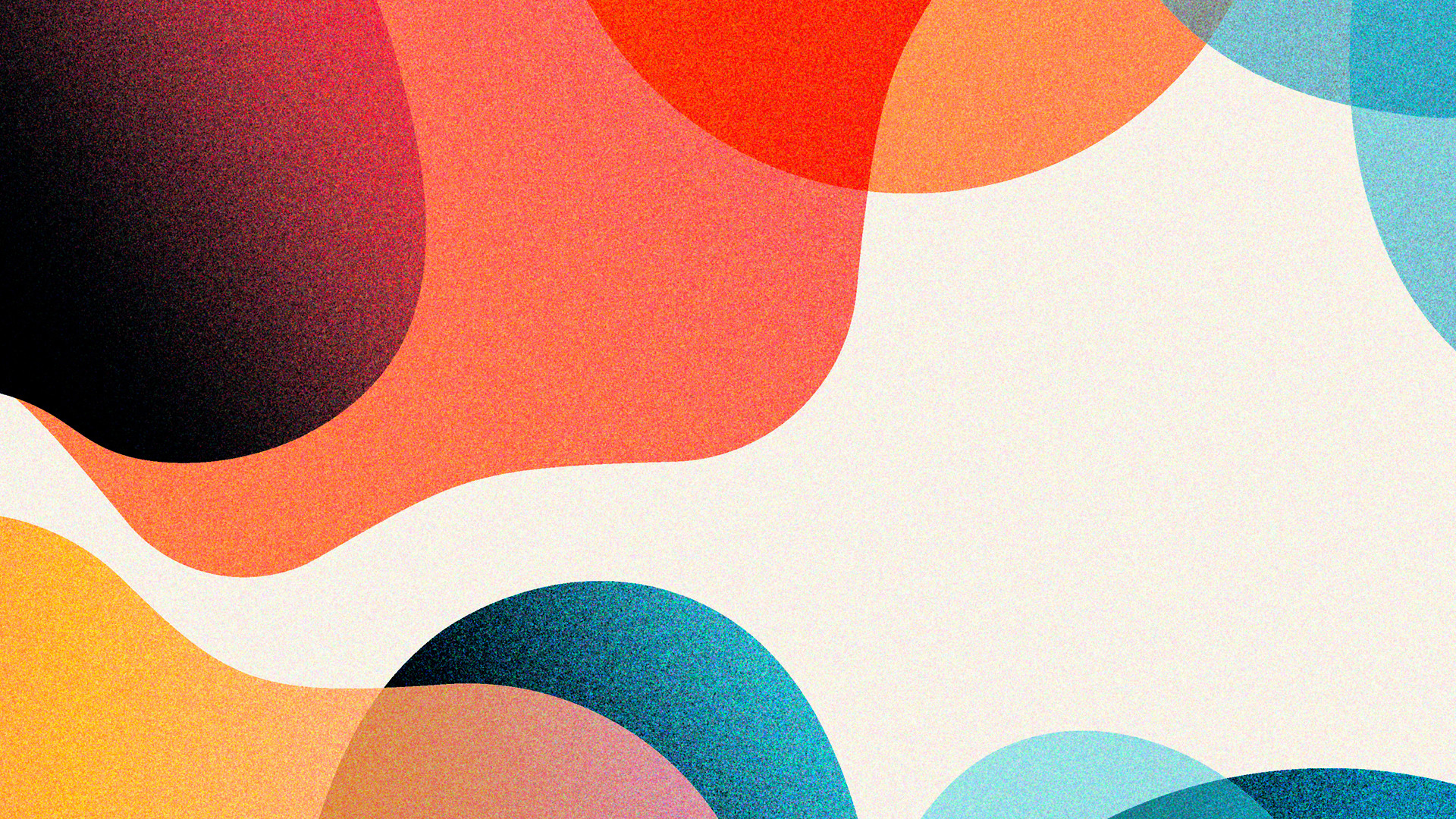 Abstract flowing shapes in coral, teal, orange, and cream colors with smooth organic curves