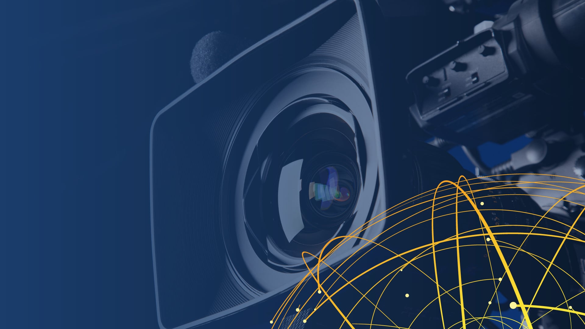 Audio speaker with geometric network overlay on blue background