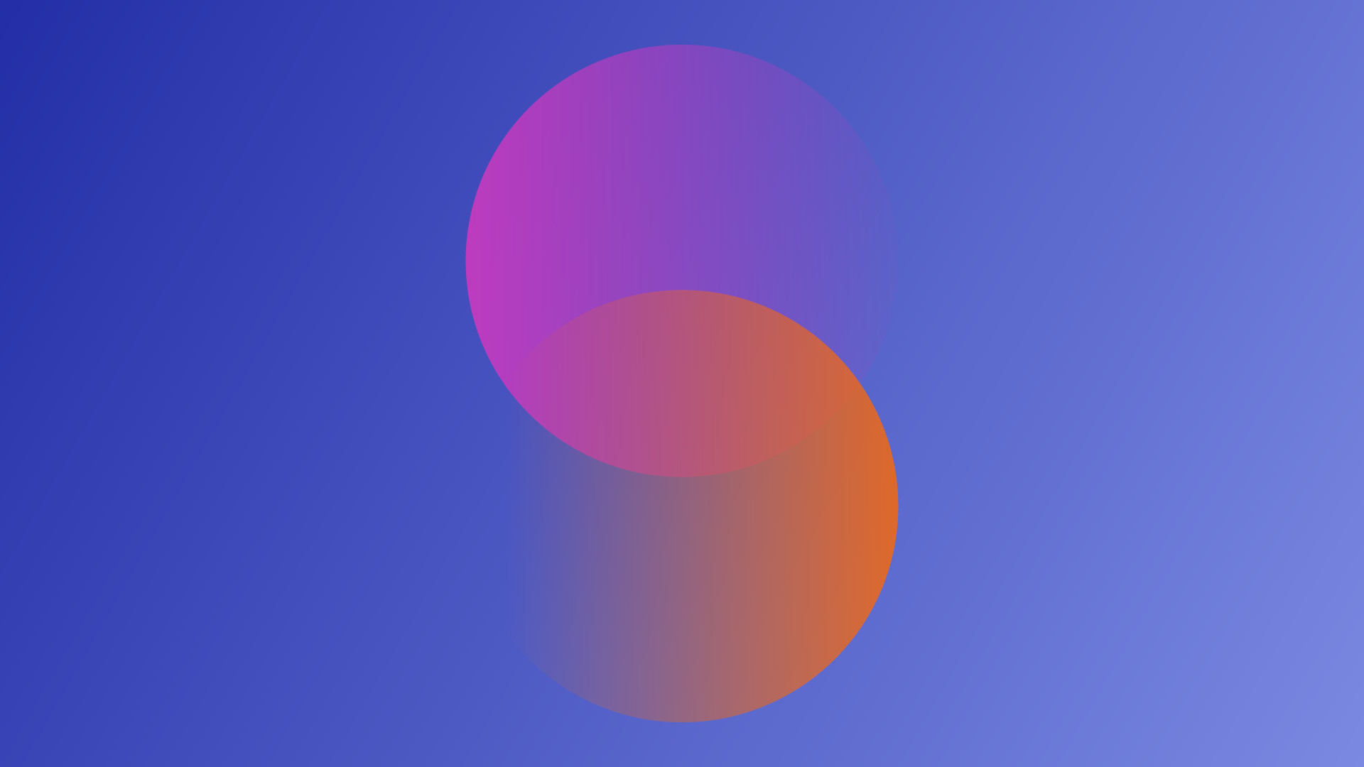 Two overlapping circles in pink and orange gradient colors on a blue gradient background