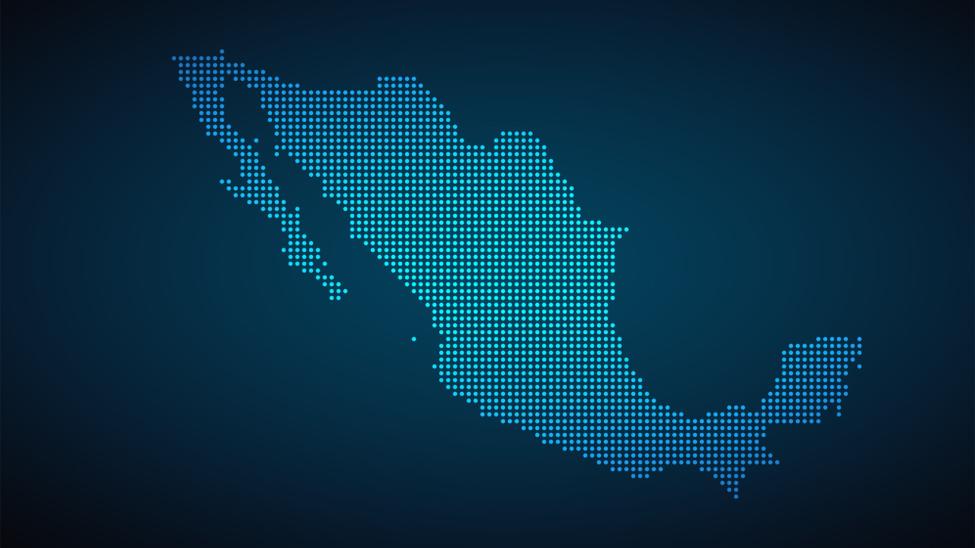 Blue dotted map of Mexico on dark background
