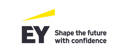 A logo for EY that says "Shape the future with confidence"