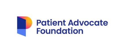 Patient Advocate Foundation logo with blue and orange geometric design