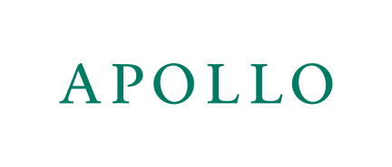Apollo logo in teal serif font on white background
