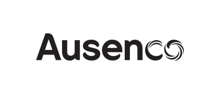 Ausenco company logo in dark blue text with stylized circular design