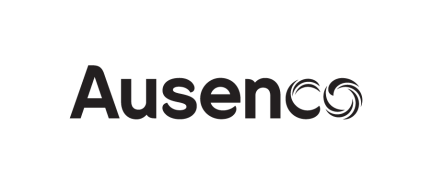 Ausencio company logo in dark text with a stylized circular design