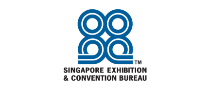 Singapore Exhibition & Convention Bureau logo with four interlocking circles in blue