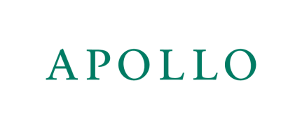 Apollo logo in teal serif font on white background