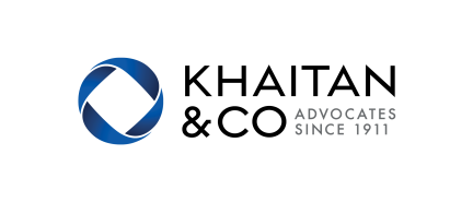 Khaitan & Co law firm logo with blue interlocking diamond symbol
