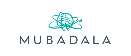 Mubadala logo with turquoise geometric globe icon above company name