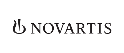 Novartis company logo in black text with distinctive curved symbol