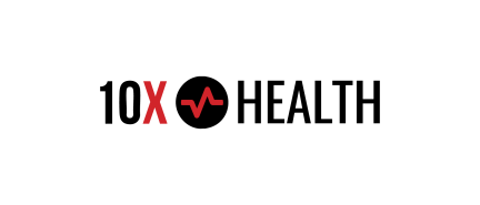10X Health logo with red hexagonal icon between text