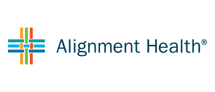 Alignment Health logo with colorful interwoven stripes forming a cross pattern
