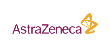 AstraZeneca company logo in purple and gold