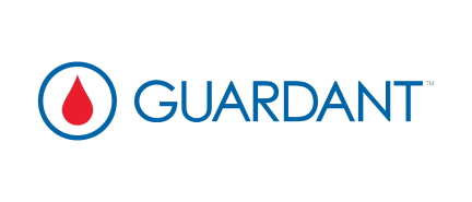 Guardant logo with red droplet icon in blue circle
