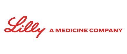 Eli Lilly pharmaceutical company logo in red script lettering