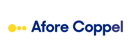 Afore Coppel logo with three yellow dots and navy blue text