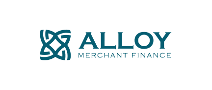 Alloy Merchant Finance logo with geometric interwoven pattern in teal
